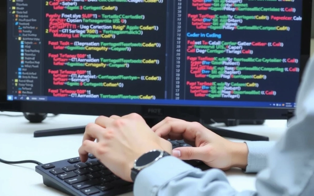 Imagine cu un dezvoltator web tastând cod pe un ecran