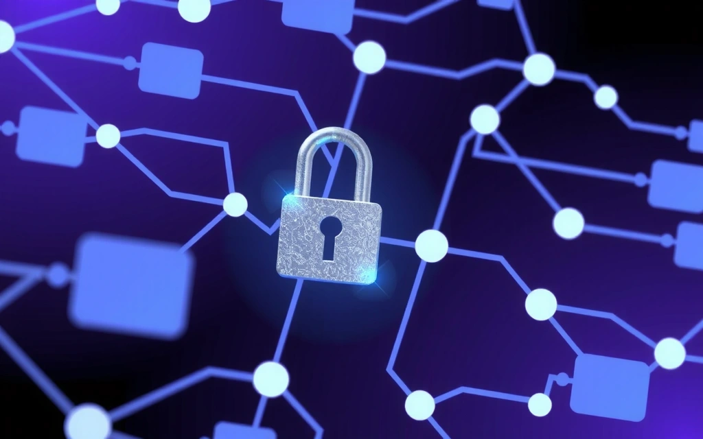 Simbol securitate cibernetică cu lacăt și rețele